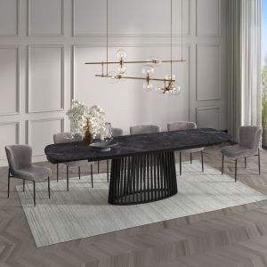 Комплект маса и столове 7 части Memnon Sm21243 керамичен плот - сив плат