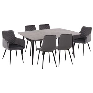 Table and chairs set 7 pieces Raven Hm21070.03 with ceramic top - 4 chairs and 2 armchairs, gray