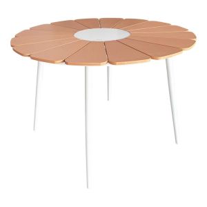 Pinap-dashiell 5-piece table and chair set, white aluminum and natural plywood 110x74cm