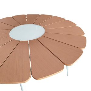 Pinap-dashiell 5-piece table and chair set, white aluminum and natural plywood 110x74cm