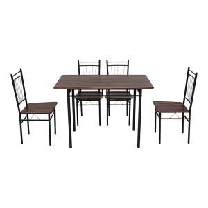 TABLE AND CHAIRS SET ROZA 5 PIECES WALNUT, MDF AND BLACK METAL LEGS 110X60X75CM