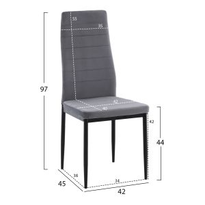Table and chair set 5 hours Lady Hm21199.01 glass top - metal in black and velvet in gray