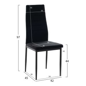 Table and chair set 5 hours Lady Hm21199.04 glass top - metal and velvet in black