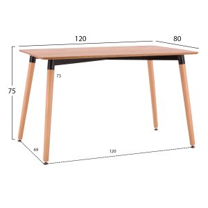 Table and chair set 5 pieces Brave Hm21182 Mdf top - beech wood and paper rope in natural color