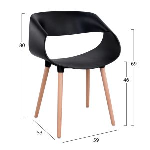Table and chair set 5 pieces Maggie Hm21187 Mdf top and polypropylene in black color