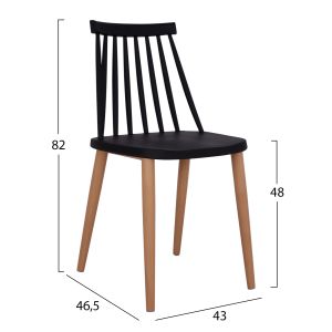 Table and chair set 5 pieces Minimal Hm21178 Mdf top in black - frames in natural wood color