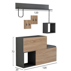 Комплект мебели за антре Cerb Hm8957,11 от меламин цвят сив/сонома 120x20x72hcm