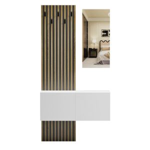 Hallway furniture set with mirror Myles Hm18080.01 melamine in Sonama-white color 100x37.1x199.5hcm.