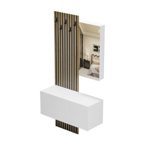 Hallway furniture set with mirror Myles Hm18080.01 melamine in Sonama-white color 100x37.1x199.5hcm.