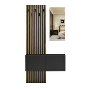 Hallway furniture set with mirror Myles Hm18080.02 melamine in Sonama-black color 100x37.1x199.5hcm.
