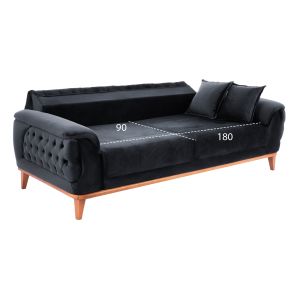 Bennington 3-Piece Living Room Furniture Set, Black Velvet 01, Hm11745
