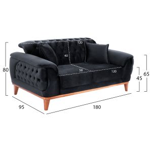 Bennington 3-Piece Living Room Furniture Set, Black Velvet 01, Hm11745