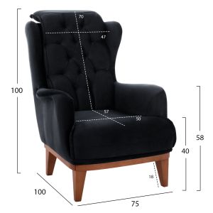 Bennington 3-Piece Living Room Furniture Set, Black Velvet 01, Hm11745