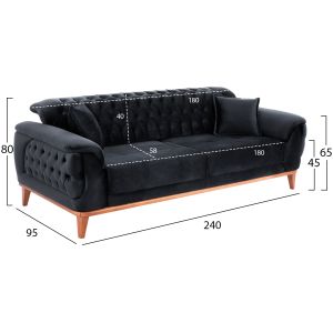 Bennington 3-Piece Living Room Furniture Set, Black Velvet 01, Hm11745