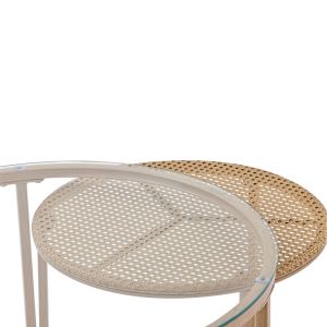 Set of 2 Beatrice coffee tables made of glass, natural rattan and natural metal