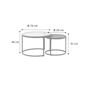 Set of 2 Beatrice coffee tables made of glass, natural rattan and natural metal