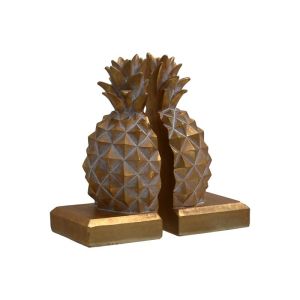 Комплект от 2 полирезинови стойки за книги Pineapple златисто-бял цвят 9x9x19см