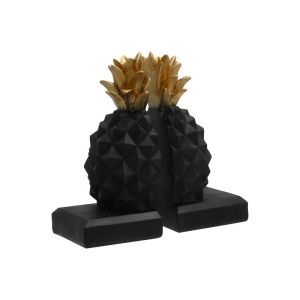 Комплект от 2 полирезинови стойки за книги Pineapple черно-златист цвят 9x9x19см