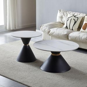 Set of 2 coffee tables 6055 white color diameter 80+60cm