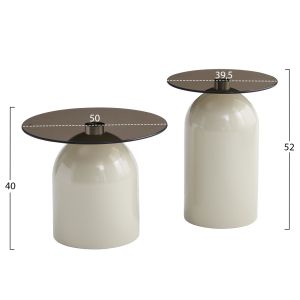 Set of 2 coffee tables Bellins Hm18314.04 beige metal bases - glass tops φ50cm and φ39.5cm