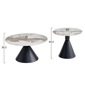 Set of 2 coffee tables Jen Hm18305.02 metal in black sintered stone in Pandora color φ50cm and φ70cm
