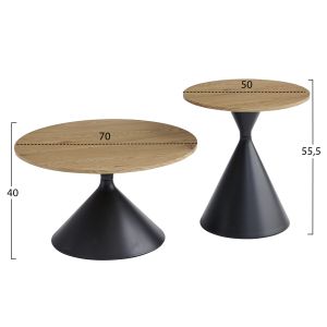 Set of 2 coffee tables Jennel(x) Hm18308.02 metal in black - MDF with paper veneer φ50cm and φ70cm