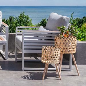 Комплект от 3 саксии за цветя, натурален цвят, 20x20x34см + 25x25x43см + 29x29x57см