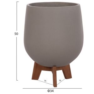 Комплект от 3 саксии с основи от тик Tryll Hm4681.03 фиброцимент в сиво