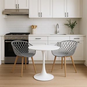 Set of 3 dining tables Elijah-ezra, Pp-pu, gray-white color, with natural legs �60x74cm