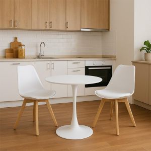 Set of 3 dining tables Elijah-gaston, Pp-pu, white color, with natural legs �60x74cm