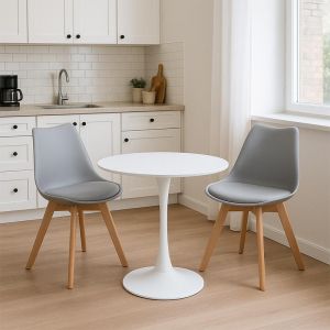 Set of 3 dining tables Elijah-gaston, Pp-pu, gray-white color, with natural legs �60x74cm