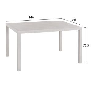 5-piece set with table 140x80x75.5 and aluminum chairs in white color Hm10527