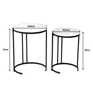 Set of 2 living room side tables Luxere black metal-white marble