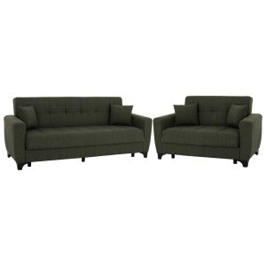Set of 3 and 2-seater sofa beds in dark green Hm11748.05