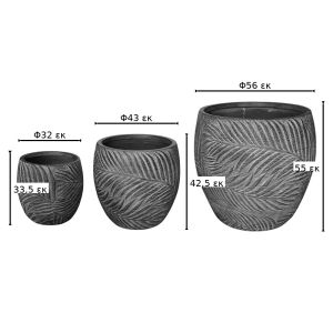 КОМПЛЕКТ САКСИИ DORTU ОТ 3 КЕРАМИЧНИ ЧАСТИ В ТЪМНОСИВ ЦВЯТ