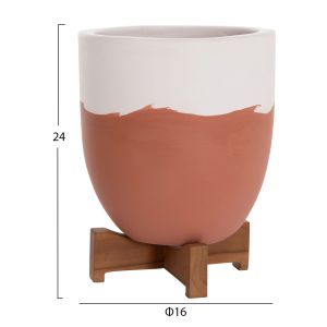 Комплект саксии Seon Hm4686.08 теракота в бяло и стойки от теракота и тиково дърво