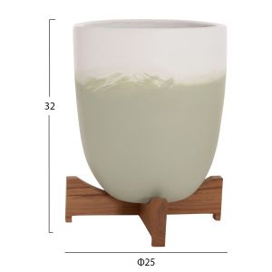 Комплект саксии Seon Hm4686.09 теракота в бяло и зелено тиково дърво