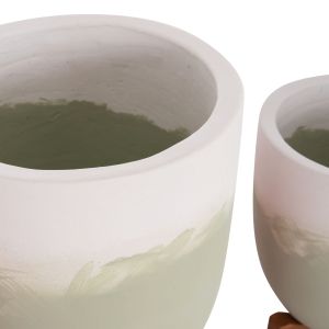 Комплект саксии Seon Hm4686.09 теракота в бяло и зелено тиково дърво