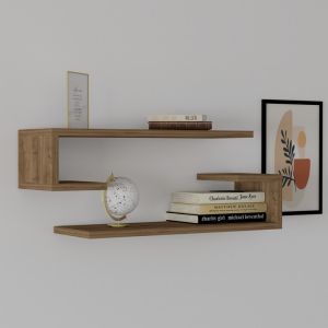 Eldo wall shelf set of 2 pieces, melamine, walnut color, 60x19.6x15cm