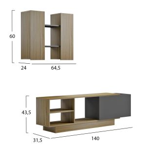 Комплект тв мебели Tyson Hm18081 меламин в Sonama-сиво 140x31.5x43.5hcm.
