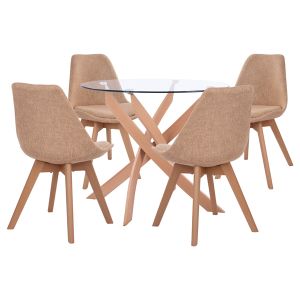 Dining room set 5 pieces table D90x74 and 4 Vegas chairs with beige upholstery
