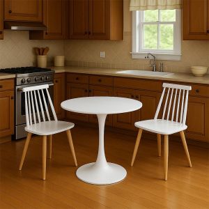 Elijah-aurora I 3-piece dining table set in white with natural legs �60x74cm