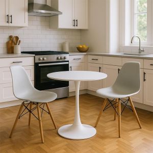 Elijah-julita 3-piece dining table set Pp-pu in white with natural legs �60x74cm