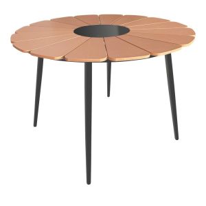 Pinap-dashiell 5-piece dining table set, black aluminum and natural plywood 110x74cm