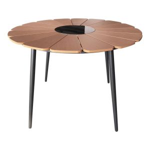 Pinap-dashiell 5-piece dining table set, black aluminum and natural plywood 110x74cm
