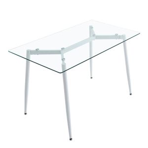 Quana-aurora I dining table set of 5 pieces in transparent-white color 120x70x75cm