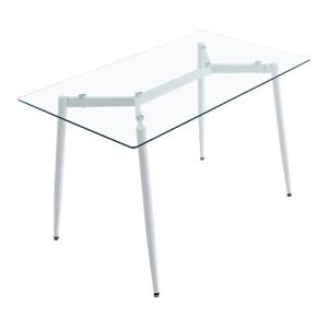 Quana-gaston dining table set of 5 pieces, 8mm transparent glass - white 120x70x75cm