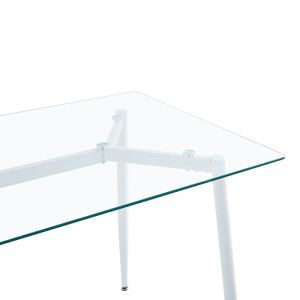 Quana-gaston dining table set of 5 pieces, 8mm transparent glass - white 120x70x75cm