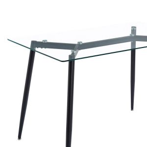 Quana-julita 5-piece dining table set, 8mm transparent glass - black legs 120x70x75cm