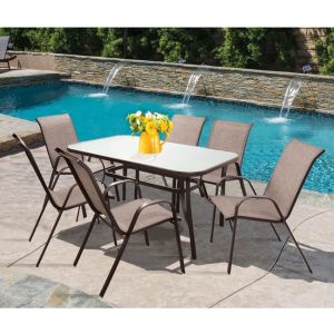 Dining table set 7 pieces 1 table and 6 chairs brown color Hm5119,02